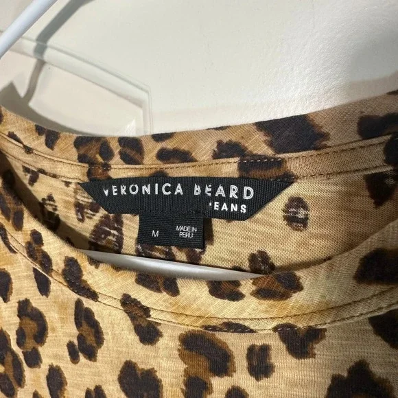 Veronica Beard Porter Leopard Puff Sleeve Tee Brown Womens Med Boho Pima Cotton - Picture 3 of 5